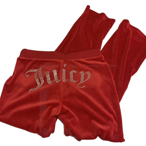 Juicy Couture Velour Y2K Tracksuit Set S Mcbling Red Spell Out Booty Rhinestones - Picture 8 of 15